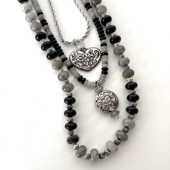 Patricia Nash Silver Tone 3 Piece Tiger's Eye Green And Black Modular Necklace - Picture 3 of 12